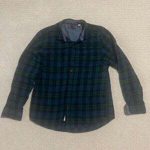 Woolrich Mens L Plaid Flannel Button Up Shirt Long Sleeve Blue Green